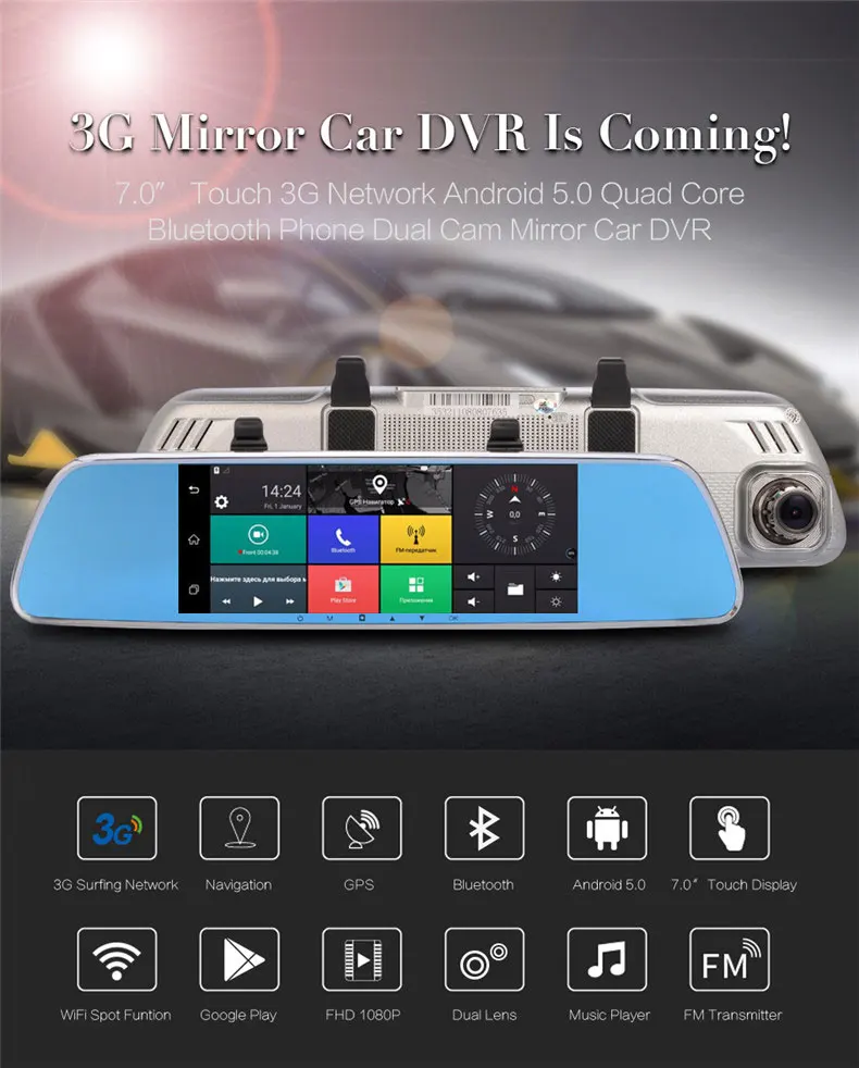 Jiluxing D01S " gps навигация автомобильный видеорегистратор 3g Android 5,0 gps wifi автомобильные камеры зеркало заднего вида видеорегистратор Двойной объектив видео рекордер