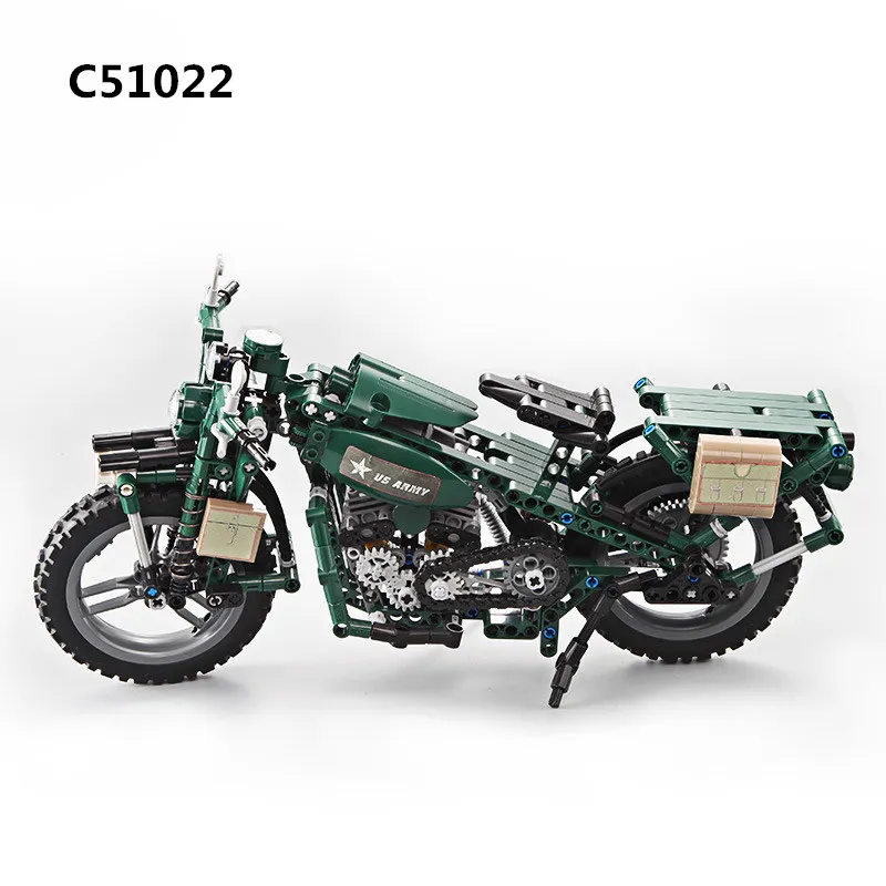 

550pcs Building Block Bricks legoings US Military Army Green Technic Motorcycle Model Motor In Stock Toys For Children Kids Gift