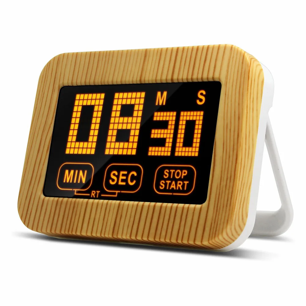 

LCD Display Cooking Reminder Study Magnetic Digital With Stand Office Luminous Kitchen Timer TouchScreen Wood Grain Electronic