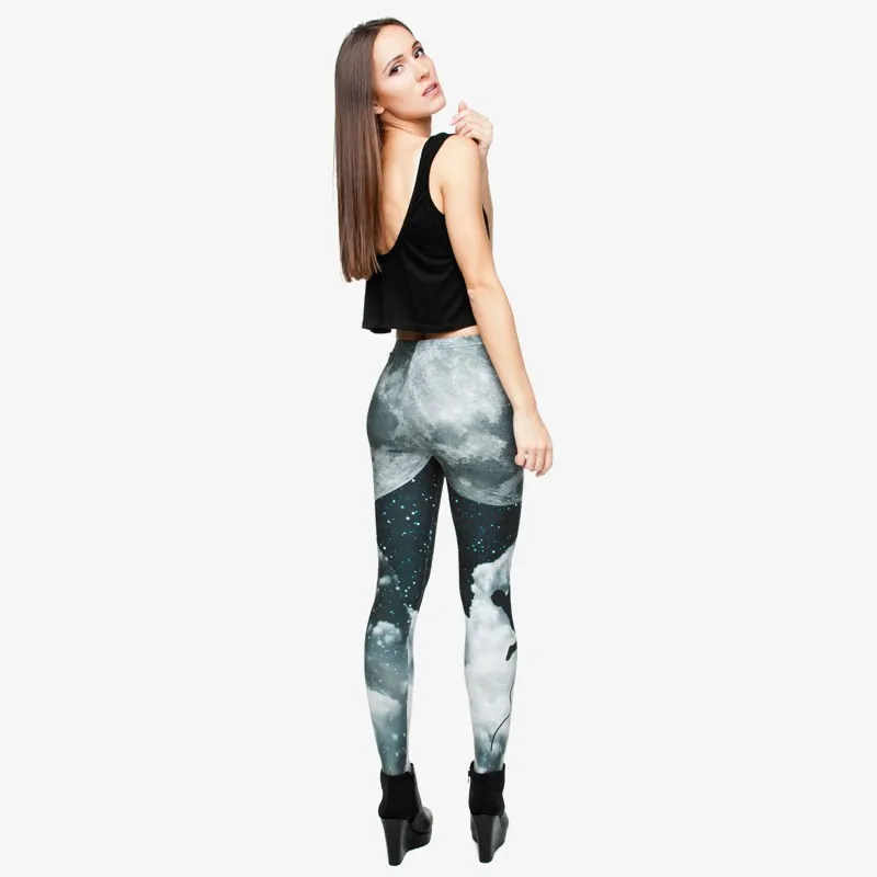 Забавные узкие брюки новые 3D с принтом Луны женские стандартные леггинсы для девочек серый цвет