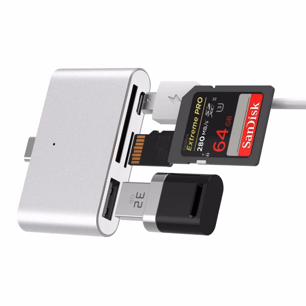 JZYuan 4-в-1 USB-C USB C концентратор с Тип-C 2 слота TF карты SD Usb 3,0 концентратор OTG кардридер USB 3,0 концентратор для MacBook Pro Тип C концентратор USB