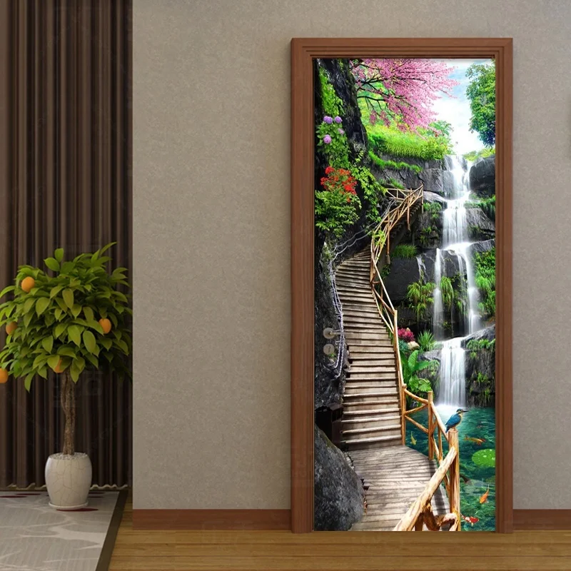 Креативные 3D водопады природа стикер s DIY фреска спальня домашний декор плакат ПВХ водонепроницаемый стикер двери