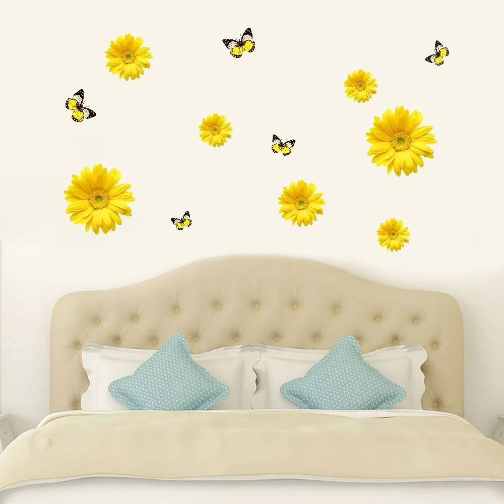 1 комплект Желтые цветы декоративные комбинации DIY стикер на стену Декор Хризантема Маргаритка для дома Спальня наклейка на стену
