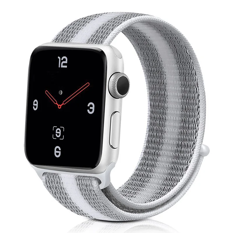 Ремешок для Apple Watch band Apple Watch 5 44мм 40мм iwatch 4 3 2 ремешок 42мм 38мм Спортивная петля Радуга Нейлоновая петля браслет ремешок для часов - Цвет ремешка: 04 striped white