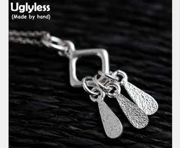 

Uglyless Genuine S 990 Silver Ethnic Tassel Pendants Necklaces for Women Simple Handmade Square Jewelry Brushed Bohemian Bijoux