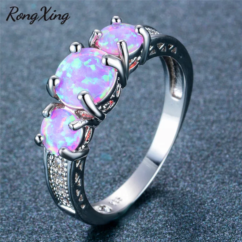 

RongXing Charming Round Purple Fire Opal Rings For Women 925 Sterling Silver Filled Birthstone Ring 2017 New Fashion Band RP0147