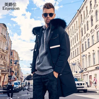 

Enjeolon Brand Winter Thick Hoodies Long Down Jacket Men Pocket Long Parka Jacket Male Warm Parka Coat Men Down Coat YR0141
