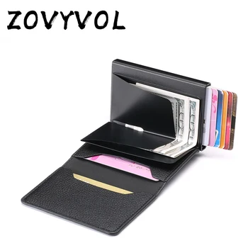 

ZOVYVOL Unisex Aluminum Metal Purse Anthieft Men Vintage Credit Card Holder Blocking Rfid Wallet Leather Security Information