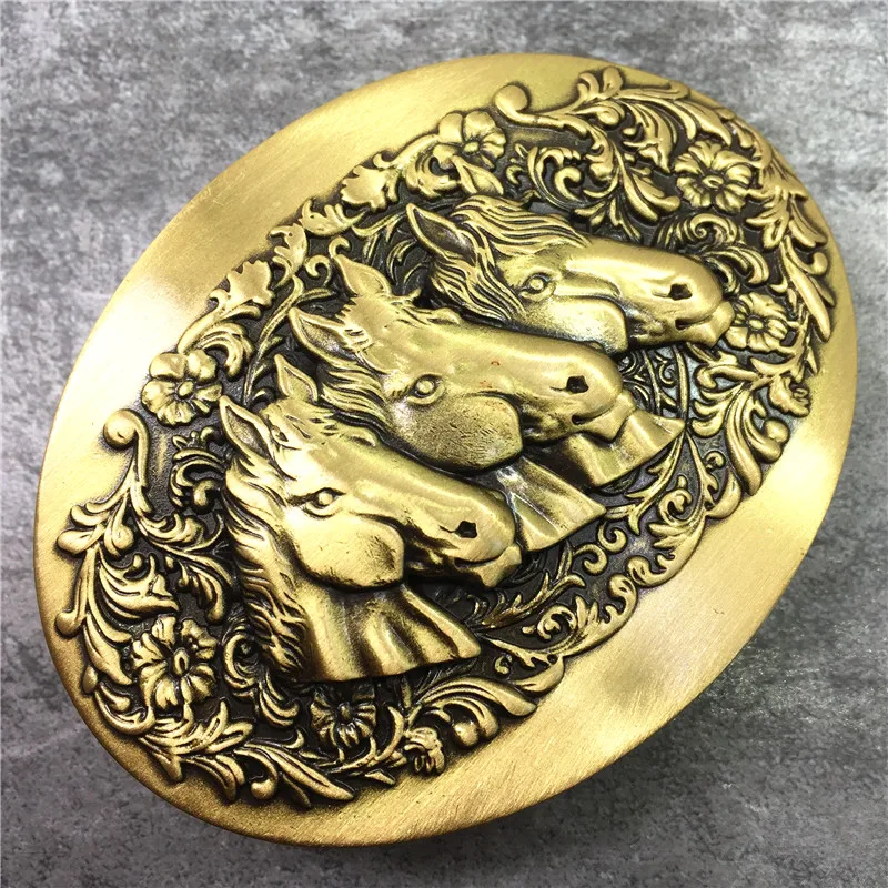 Three Horse Head Belt Brass Buckle (8)