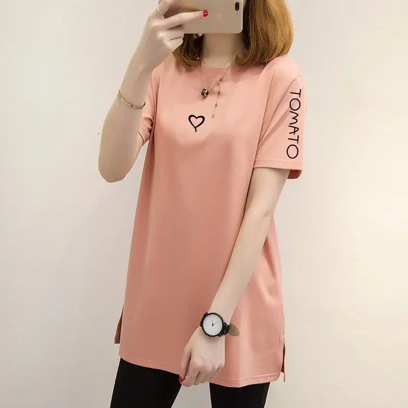 

2019 korean version of the new summer women's coat big yards long section of loose t-shirt white short sleeve casual t-shirts