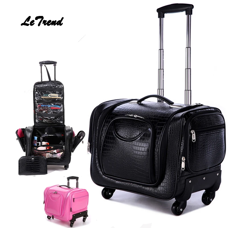 Letrend Crocodile Rolling Luggage Spinner Women Cosmetic Case Multi function Trolley Carry On ...