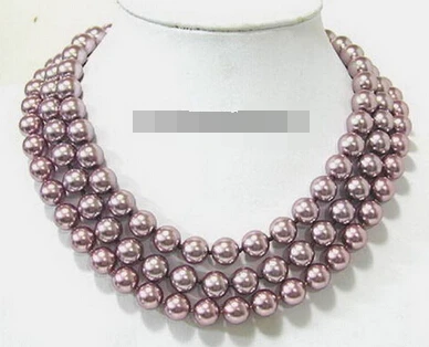 

HOT 002387 Exquisite 3 Rows Purple South Sea Shell Pearl 18" Necklace