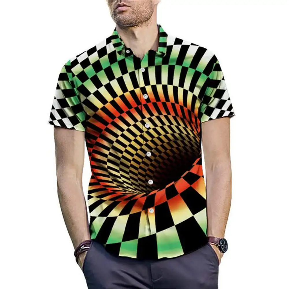 Летняя новая мужская рубашка 3D Illusion Vortex печать футболка свободный отдых плавание пляж короткий рукав большой размер
