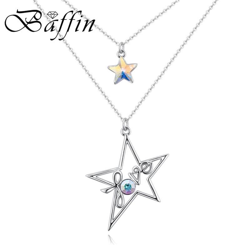 

BAFFIN Genuine Crystals From SWAROVSKI Stars Pendant Necklaces Double Chains Silver Color Collier For Women Summer Jewelry