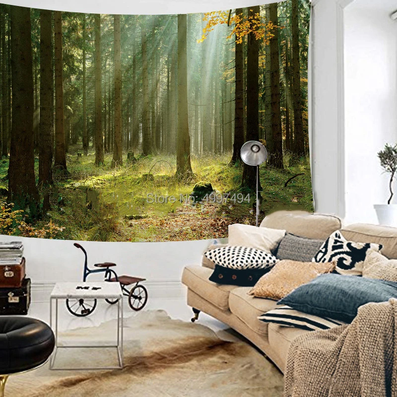

Loartee Sunshine Plant Tree Forest Tapestry Wall Secluded Nature Scenery Picture Decorative Curtain Backdrop Arras