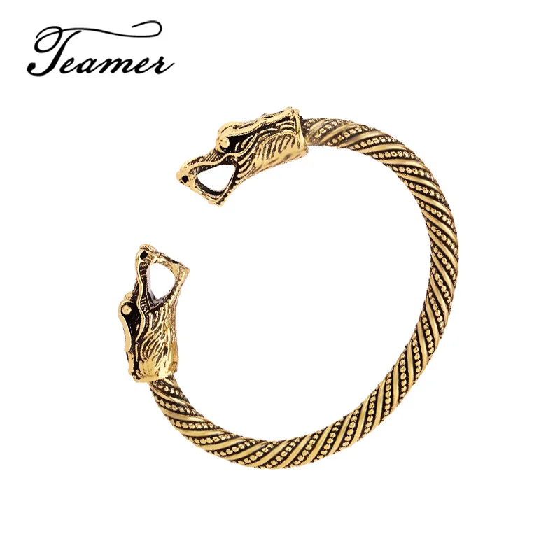 

Teamer Teen Dragon Head Bracelets Indian Jewelry Fashion Accessories Viking Cuff Bracelet Men Women Vintage Wristband Bangles
