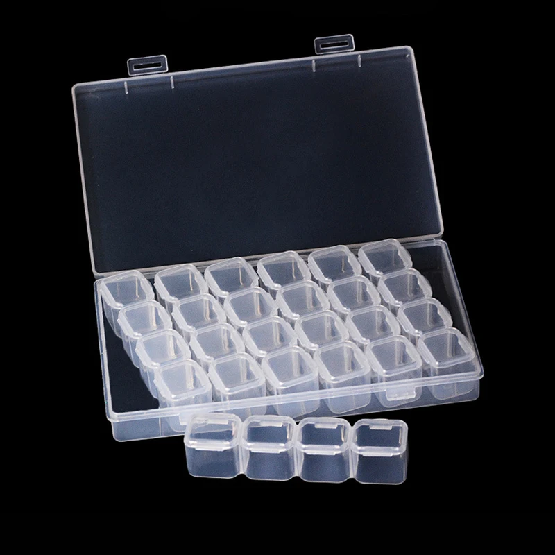 

28 Grids Storage Box Powder Paillette Rhinestone Decoration Empty Plastic Case Transparent Individual with Cap Nail Art Tools