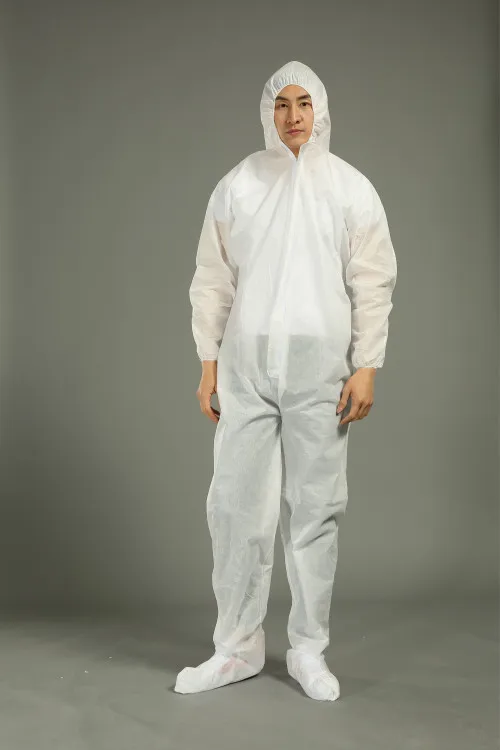 

Enviroguard 60 GSM Fabric SMS Coverall with Attached Hood and Boots, Disposable, Elastic Wrists, White, Medium (Case of 30)