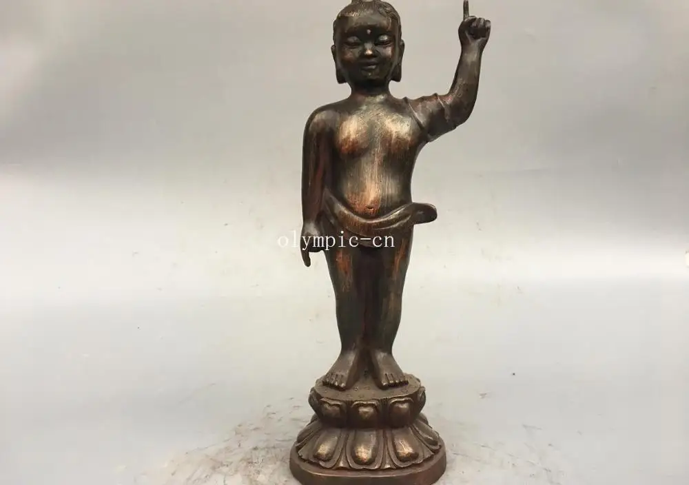 

16''bronze copper carved lotus base stand prince baby Sakyamuni tathagata buddha