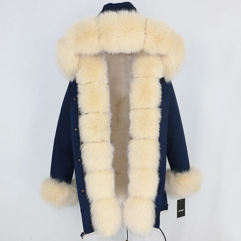 OFTBUY, зимняя куртка, Женское пальто с натуральным мехом, брендовая Роскошная длинная парка, большой натуральный Лисий мех, уличная одежда, толстая теплая, 3 в 1 размера плюс
