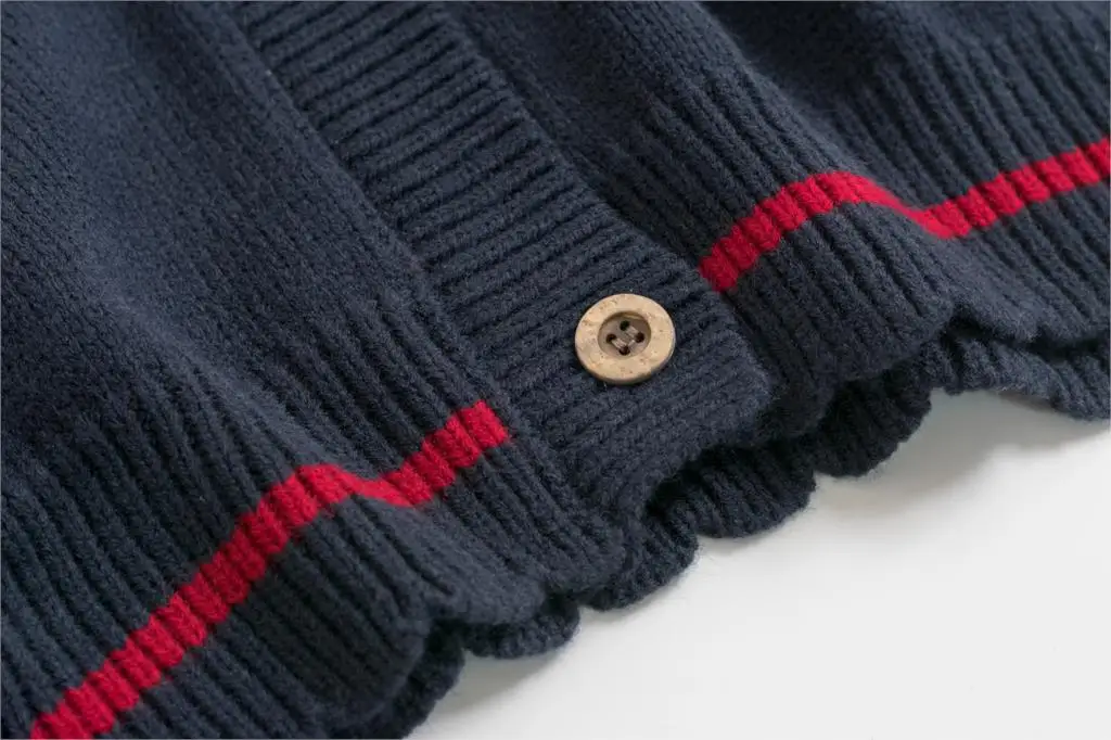 Дизайн Милая ветряная панда вышивка красная полоса сшивание Темно-Синяя Женская вязанная куртка зимний женский свитер кардиган