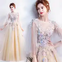 Ruthshen おとぎ話 2019 新シャンパン繊細なアップリケマンダリンスリーブ透明 Vestidos デウエディングドレス