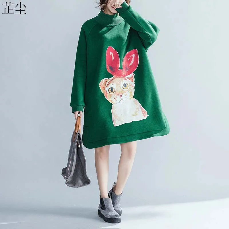 

Plus Size Women Hoodies Sweatshirt Kawaii Cartoon Print Cat Hoodie Big Size Cotton Thicken Pullovers Tops Autumn Winter 2019 New