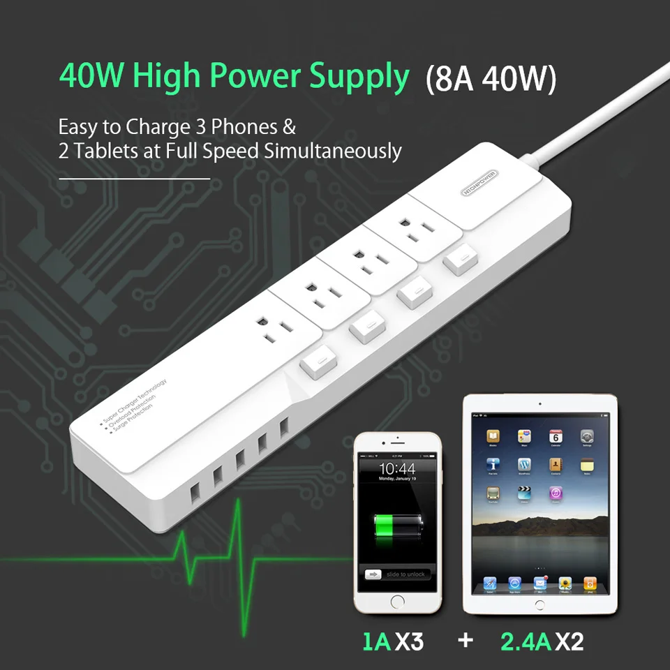 NTON POWER NSJ штепсельная вилка стандарта США с usb зарядным устройством защита от