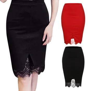 

Fashion Sexy Knee-Length Women Summer kinny Solid Lace Pencil Work Office Party Knee-Length Zip Slim Pencil Skirt jupe femme #C