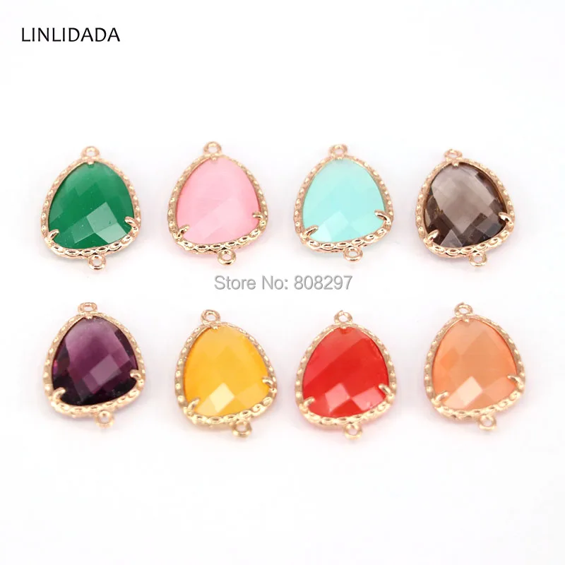 

30Pcs Mixed Color Faceted Stone Connector Beads, Crystal Glass Charm Beads For Jewelry Making