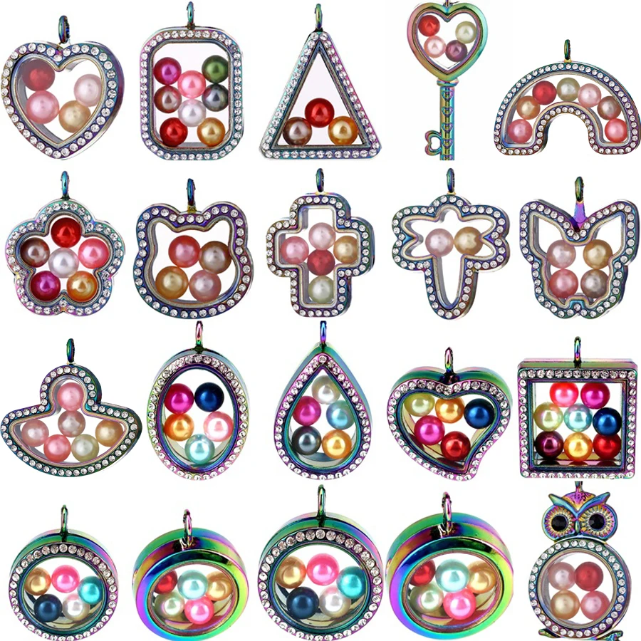 

Glass Pendant Living Memory Photo Charms Rhinestone Geometric Floating Lockets Pendant