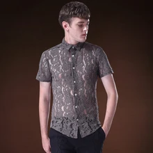 Fanzhuan Новая модная повседневная мужская рубашка с короткими рукавами прозрачная рубашка с кружевными вставками с вышивкой 713107-2 blouse2017