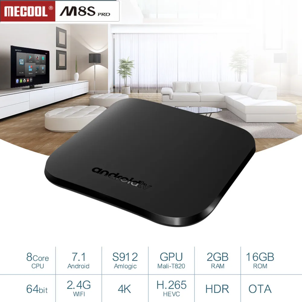 

MECOOL M8S PLUS L TV Box Amlogic S912 Android 7.1 2GB RAM + 16GB ROM 2.4G WiFi 100Mbps BT4.2 Support 4K H.265