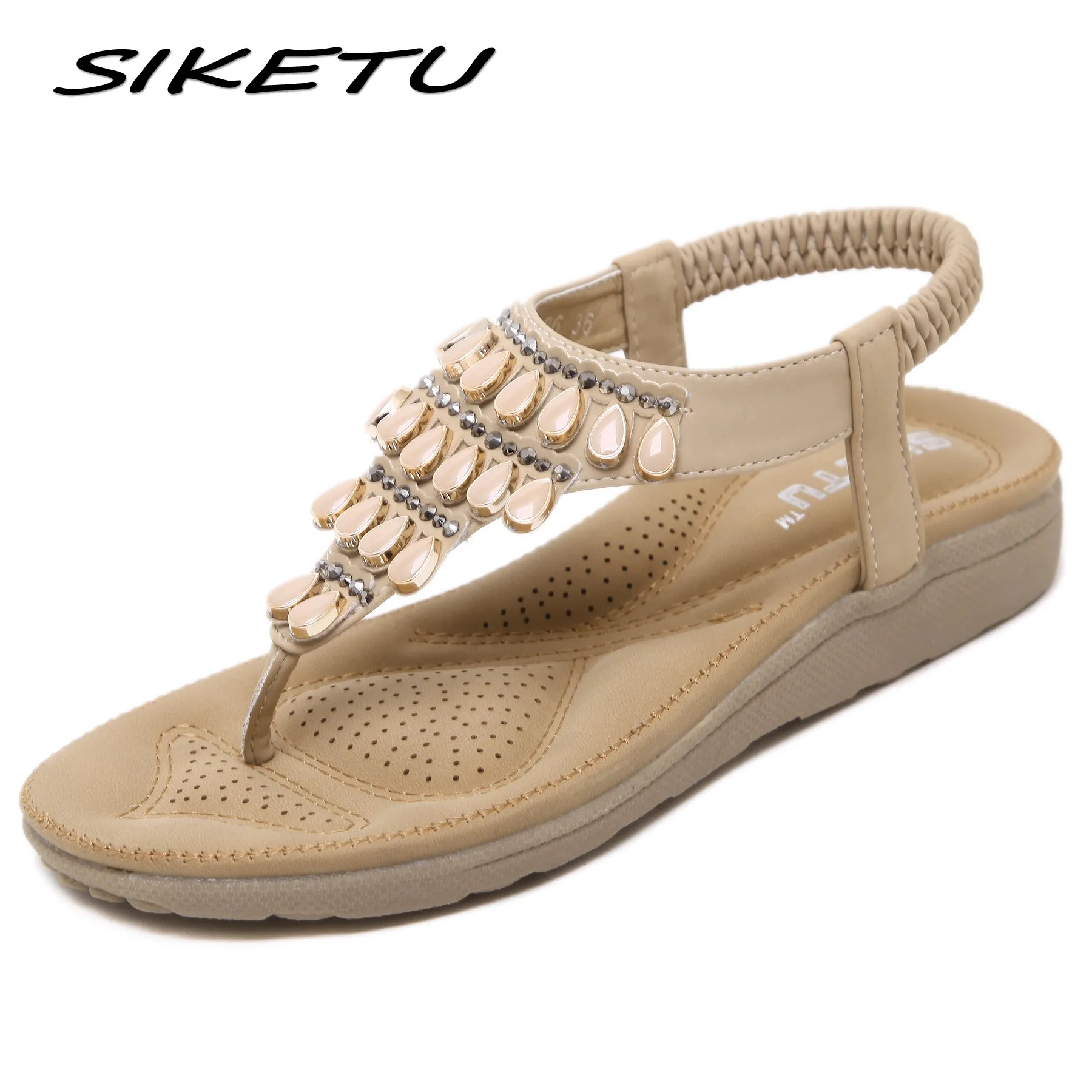 

SIKETU Women Sweet Flat Flip Flop Sandals Shoes Women Casual Fashion String Bead Crystal Bohemia Beach Sandals Soft Plus size
