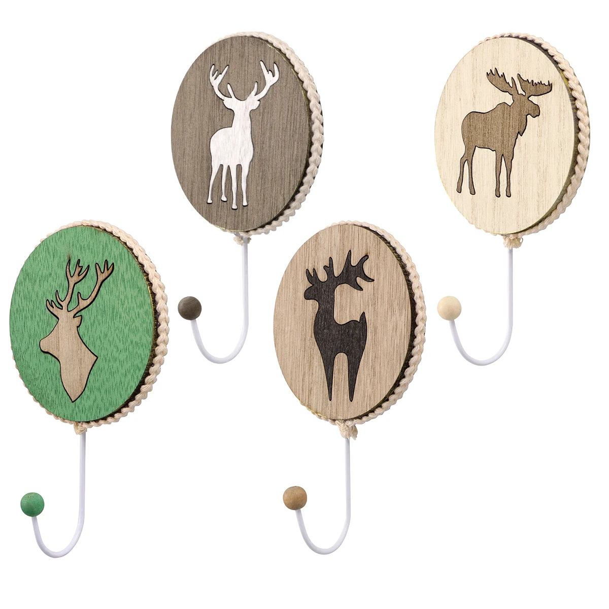 BESTOYARD 4pcs Wood Elk Strong Glue Stick Hook Creative Wall Hanging