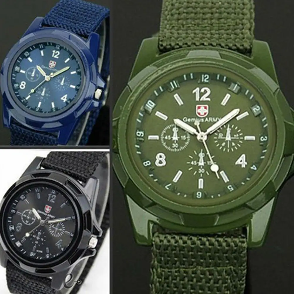 Military Men Gemius Swiss Army Sport Round Dial Quartz Nylon Band Wrist