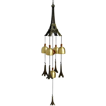 

5 Bells Eiffer Tower Style Wall Hanging Home Decor Copper Bell Wind Chimes Children Room Decoration Valentine's Day Gift