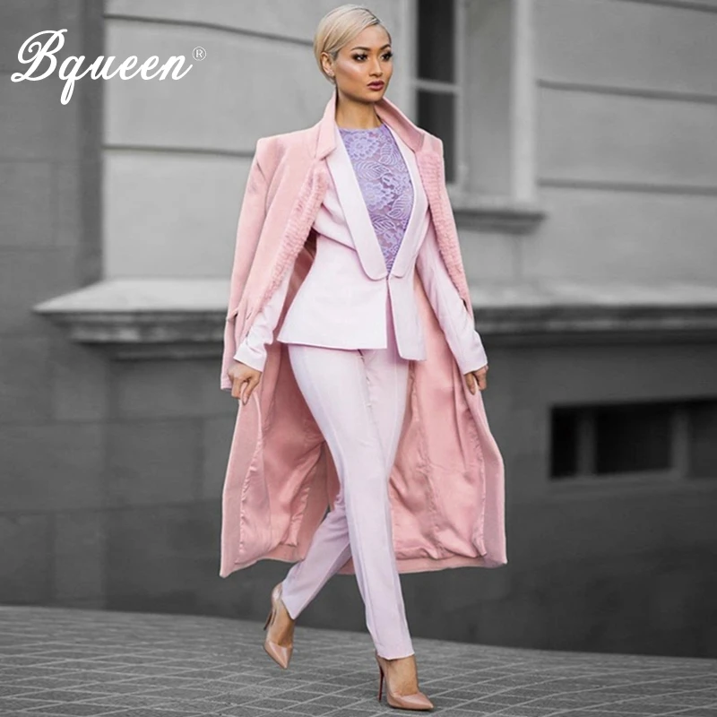Новое поступление женское длинное шерстяное пальто Bqueen приталенное с отложным