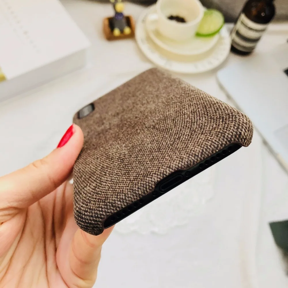 

Simple Solid Color PC Back Cover Fabric PU Leather Accesories for iPhone X 8 7 6 Plus Mobile Phone Case