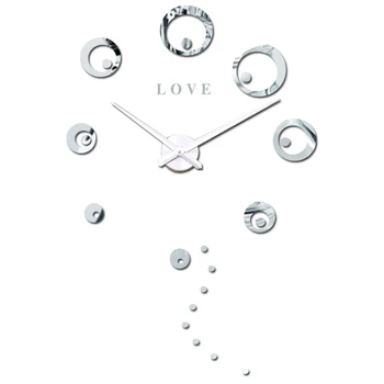 

Love Letters Circles Dots Large Wall Clock 3D DIY Vintage Big Kitchen Clocks Modern Self-adhesive Mirror Wall Sticker