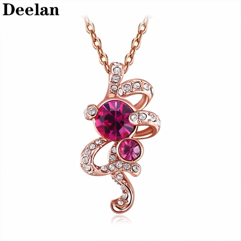 

DEELAN Fashion Luxury Necklace Women Romantic Jewelry Rose Gold Color Cubic Zirconia Pendant Long Necklace Party Wedding Gift