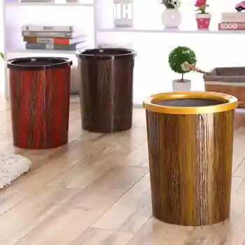 

Creative Simulation Wood Waste Bin Living Room Kitchen Plastic Trash Can Home Office Paper Basket