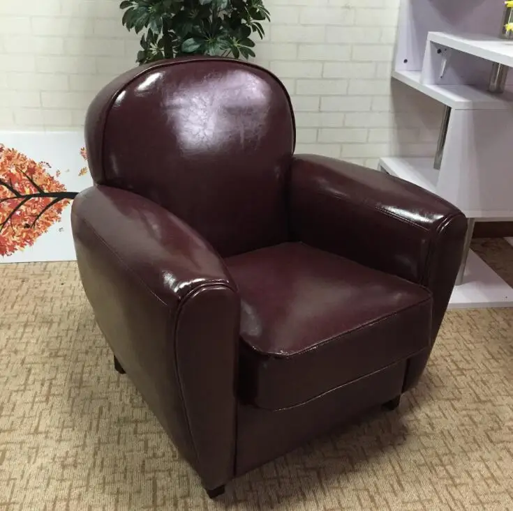 Hot Sale! Retro PU Leather Barrel Tub Chair Armchair Club Bar Coffee Chair Single Sofa Living Room Furniture Wood Legs
