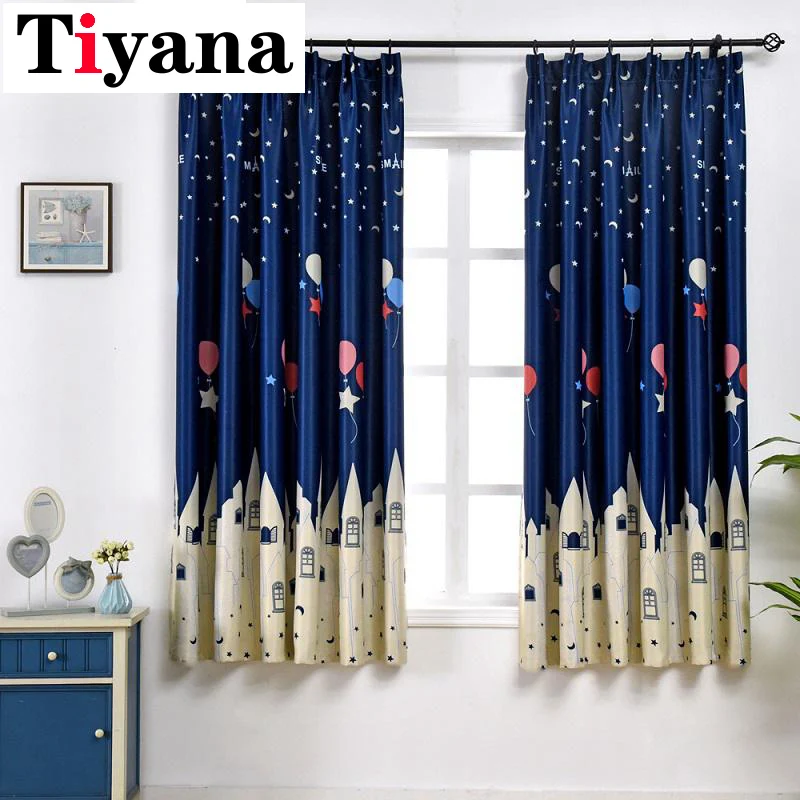 

Dark Blue Balloon Curtains Kids Blackout window curtain children room Home Decor Coffee Color Cartoon Castle Drapes PC25X