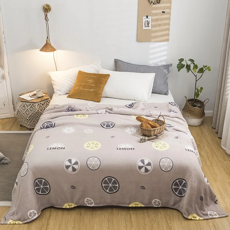 

Lemon bedspread blanket 200x230cm High Density Super Soft Flannel Blanket to on for the sofa/Bed/Car Portable Plaids