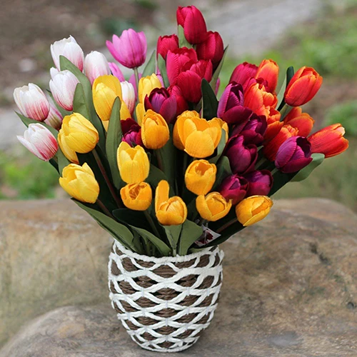 

NEW 1 Bouquet 9 Heads Fake Tulip Artificial Silk Flower Home Office Wedding Decor