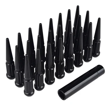 

24 pcs Black Spike Metal Lug Nuts W/ Key M14X1.5 For Chevrolet Silverado 1500 Tahoe Ford F150 Sierra 1500 Jeep Grand Cherokee