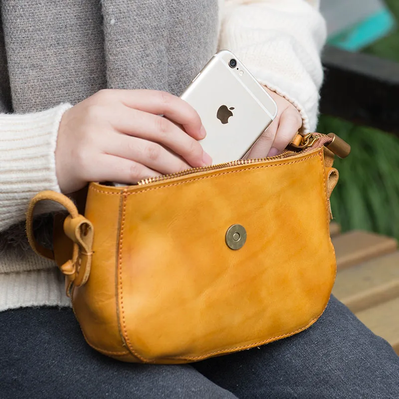 AETOO Original design handbags handmade leather casual Messenger bag Sen series literary retro leather mini saddle bag