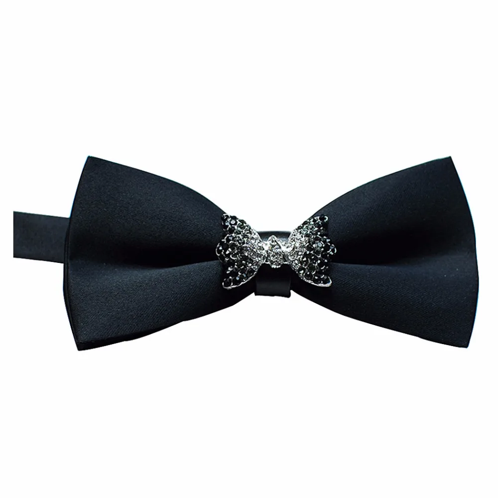 Fashion black men's batwing bowtie rhinestone covered metal tipped