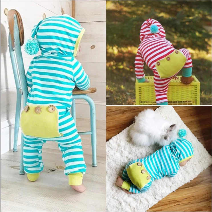 Baby Hoodie Rompers Autumn Long Sleeve Newborn Baby Boy Girl Striped Costume Romper Playsuit Baby Clothes Hooded Cute Clothing